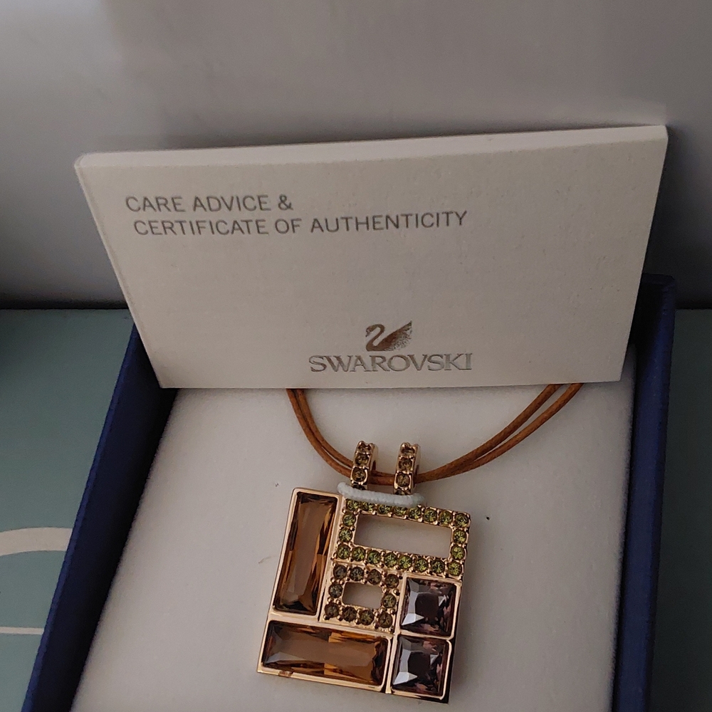 Swarovski Rose Gold Geometric Crystal Pendant Necklace - Brown & Green
